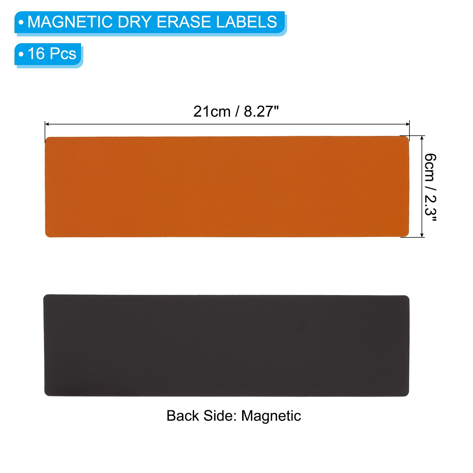 Magnetic Name Tag 8.27x2.3 Inch, Dry Erase Magnet Labels Waterproof Reusable Strips, 16 Pcs Orange