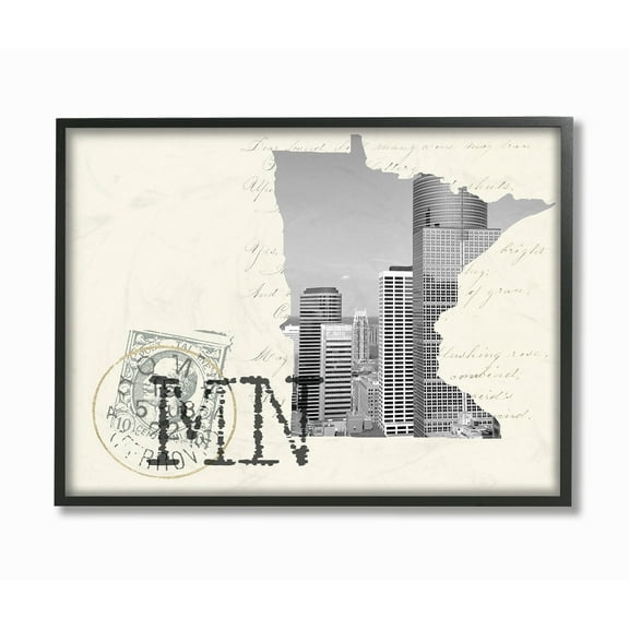 The Stupell Home Decor Minnesota Black and White Photograph on Cream Paper Postcard Framed Texturized Art