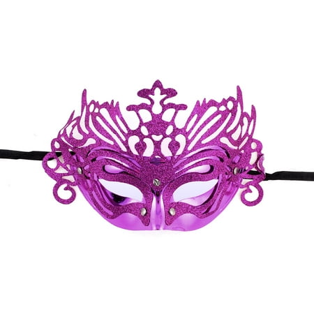 Unique Bargains Woman Black Lace String Fuchsia Glitter Powder Carnival Party Costume Mask
