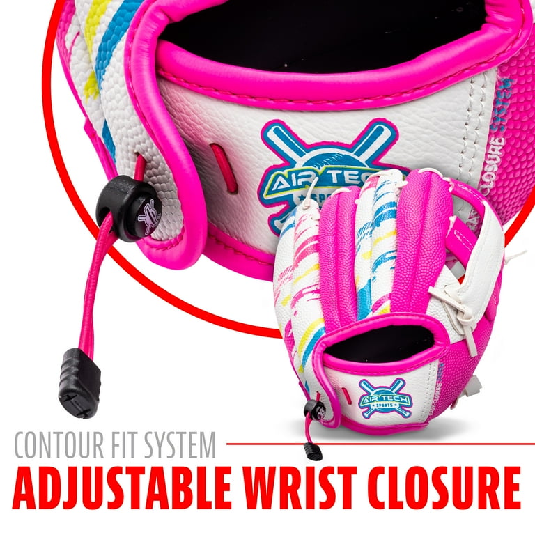 Franklin Sports Air Tech Baseball Glove and Mitts with Ball, Tee ball, Soft Air Tech Foam, White and Pink Franklin Sports Air Tech Baseball Glove and Mitts with Ball, Tee ball, Soft Air Tech Foam, White and Pink