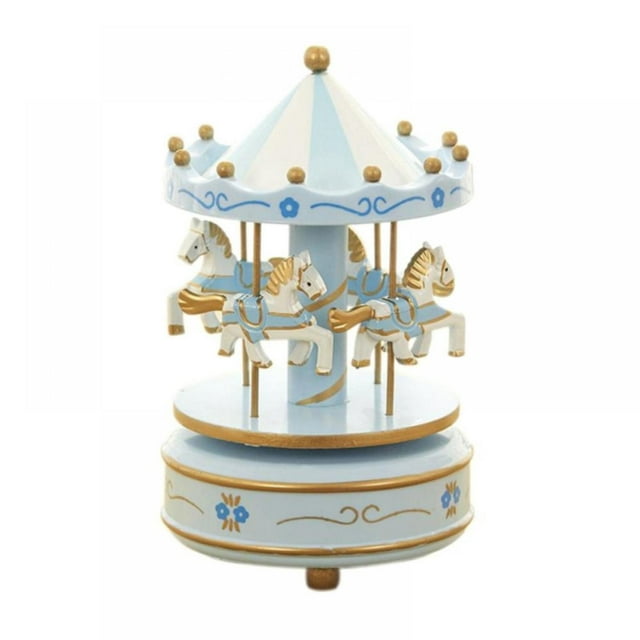 Gkeoshab Desktop Ornament Merry Go Round Music Box Small Musical Box With 4 Horses Classic Decor For Valentine's Day Wedding Birthday Gift Shop Display Home Decor Home & Garden