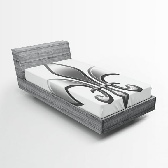 Ambesonne Medieval Fitted Sheet, Lily Flower, Twin Size, White Grey