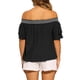 thumbnail image 3 of INSPIRAR CHIC Blusas de Verano Boho Casual para Mujeres con Hombros Descubiertos, Mangas con Volantes, S Negro, 3 of 5