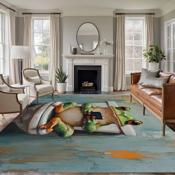 8'x10' Area Rugs, Bathroom Frog Indoor Outdoor Area Rug for Living Room Bedroom, Toilet Animals Vintage Washable Bathroom Rugs Kitchen Floor Carpet Mats Home Decor Aesthetic