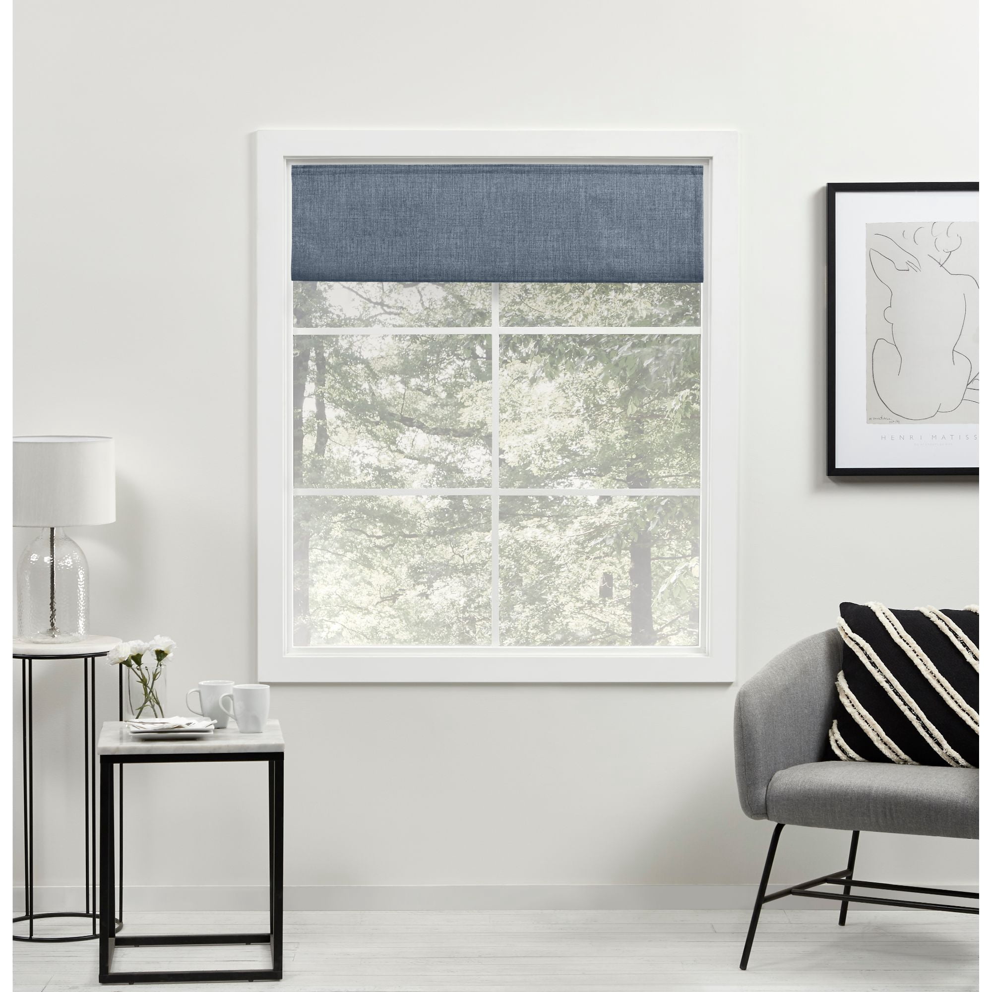 Exclusive Home Acadia 100% Blackout Roman Shade, 34"x64", Denim