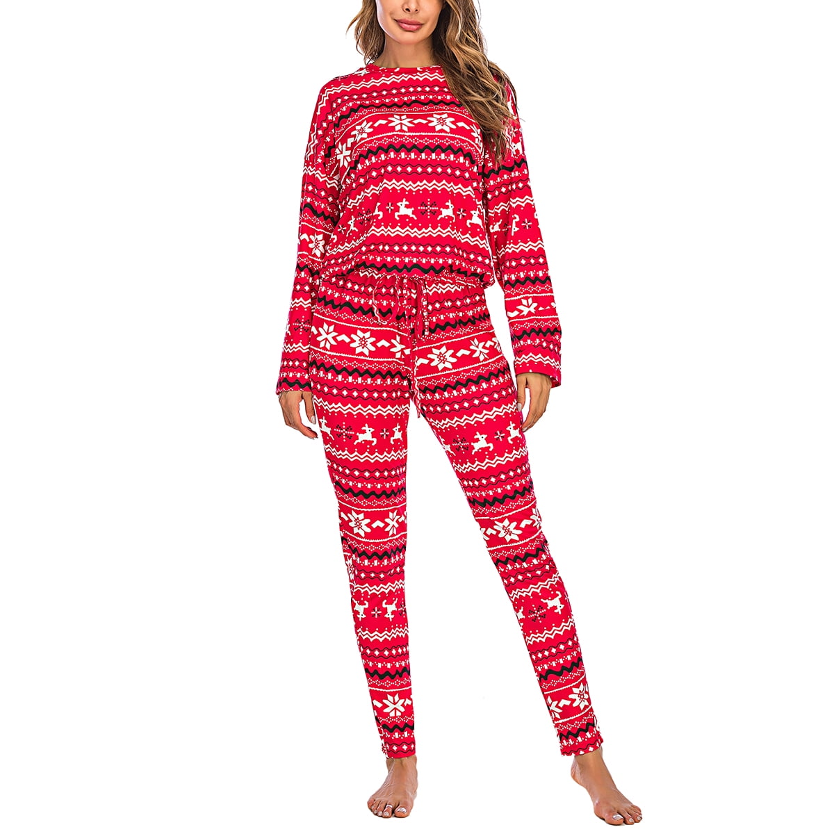 Women Pajama Sets Christmas Pjs Long Sleeve Pullover Tops Drawstring ...