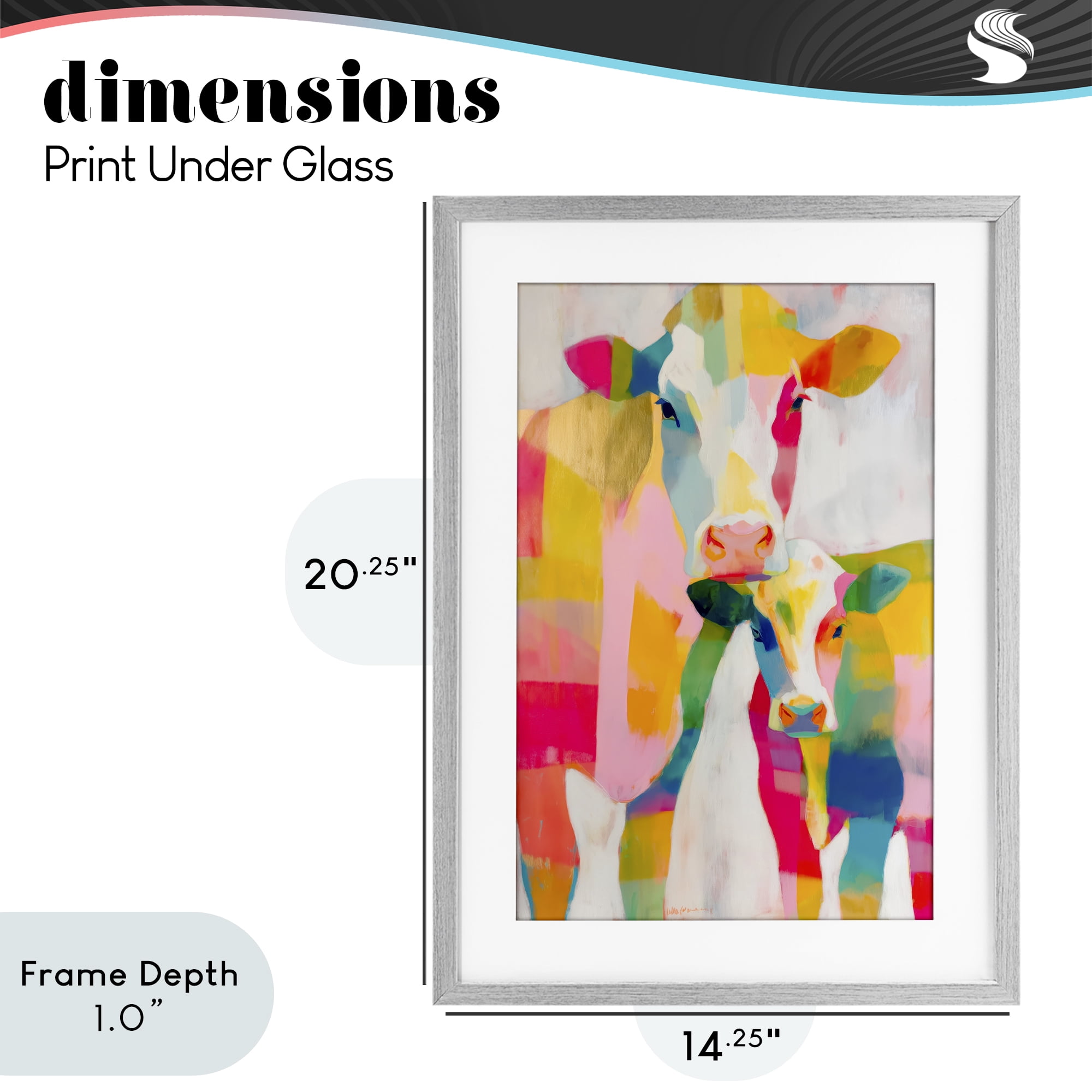 Stupell Industries Cow Family in Cubist Abstract Gray Framed Print Under Glass, design by Chromatic Storm Studio