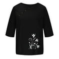 thumbnail image 4 of QQAMB T Shirt for Women Crewneck Floral Printed Short Sleeve Cotton Linen T Shirt Loose Casual Blouse Tops Black XL, 4 of 4