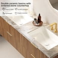 thumbnail image 3 of 60 Inch Floating Bathroom Vanity with Double Sink, Wall-Mounted Plywood Bathroom Storage Cabinet with 4 Drawers, Sintered Stone Countertop and 2 Ceramic Basins, Pre-Assembled, Dark Oak, 3 of 8