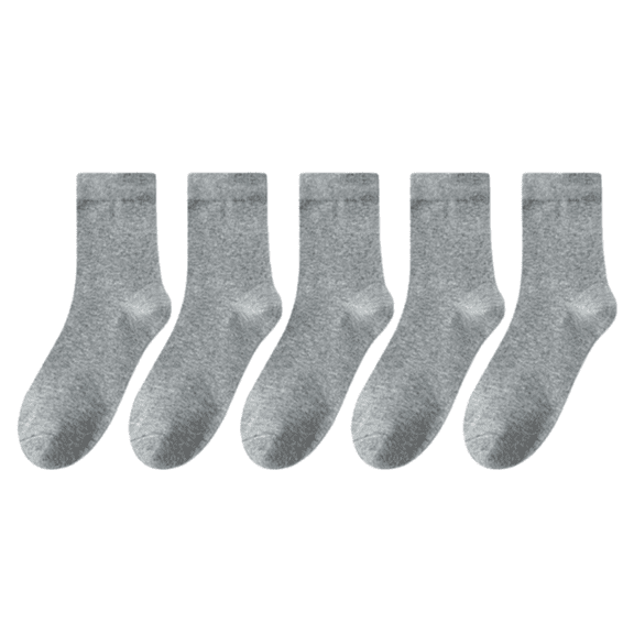 5 Pairs Men's Cotton Crew Socks, Breathable Comfort Fit for Work & Walking, light gray