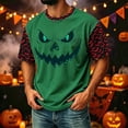 thumbnail image 4 of DORKASM Mens Halloween Shirts Short Sleeve Spooky Comfy Pullover Round Neck Funny Print Ghost Graphic Vacation Blouse Skeleton 2026 Causal T Shirt Green 2XL, 4 of 7