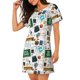 thumbnail image 2 of Fotbe Back To School A Bata de Dormir para Mujer con Estampado, Camisón de Algodón de Manga Corta, Ropa de Dormir Casual, 2 of 6