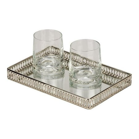 11 X 7 In Nickel Plated Vanity Gallery Tray With Mirror