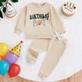 thumbnail image 2 of UngA Baby Boy Birthday Outfit Toddler Fall Clothes Infant Birthday Boy Shirt & Pants Set Cute 2 Piece Cake Smash Outfits (Beige,12-18 Months), 2 of 7