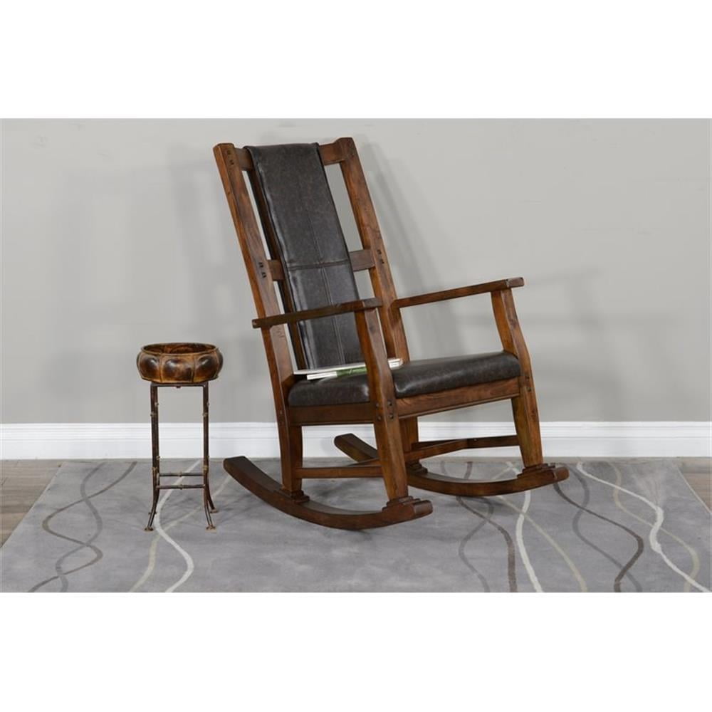 Maklaine Farmhouse Mahogany Wood Rocking Chair in Dark Brown