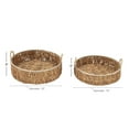 thumbnail image 4 of DecMode Wicker, Natural Brown and Beige Seagrass Dried Plant Coastal Serene Table-Top Tray, Set of 2 18", 20"W, featuring Rattan Weave Design and Metal Ring Handle Accents, 4 of 10