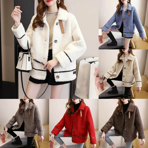 Lovskoo Womens Winter Coats Sherpa Jacket Faux Shearling Teddy Coat Button Down Fleece Winter Warm Coat Beige