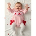 thumbnail image 5 of BemeyourBBs Valentines Day Outfit Baby Girl Smocked Bubble Rompers Puff Long Sleeve Doll Collar Letters Embroidery Bodysuit Bow Spring Clothes, 5 of 9