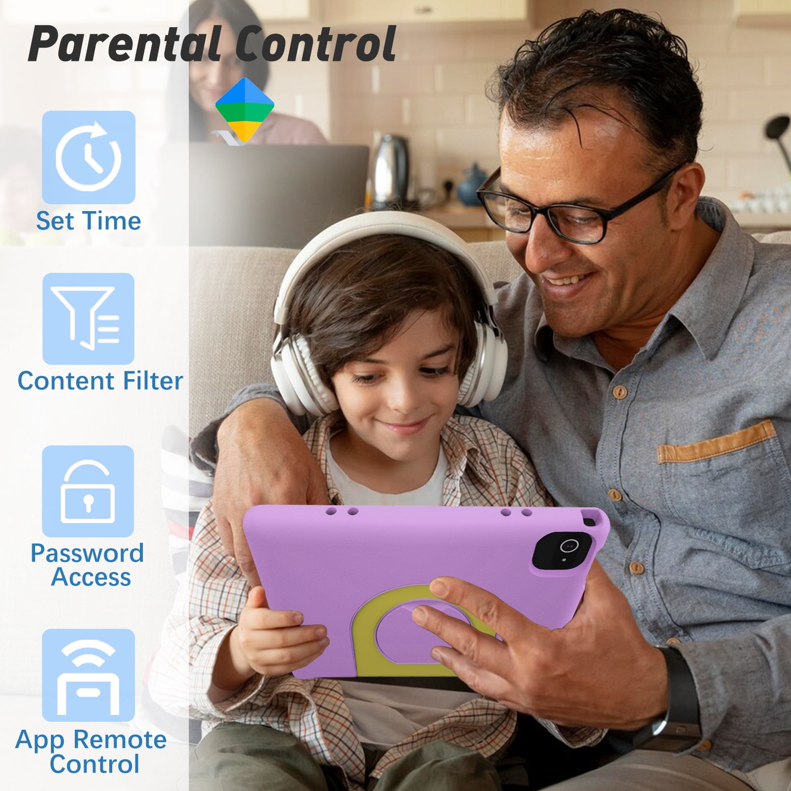 Kids Tablet, 10.1 inch IPS HD Touchscreen Android 14 64 GB Storage, 8GB RAM, Octa Core Tablet for Kid with Kid-Proof Case, Parental Controls, 12-hr Battery, WiFi, GPS – Purple