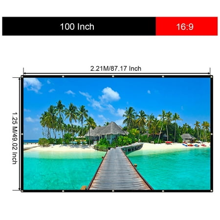 Excelvan 100 Inch 16:9 Collapsible White Portable Projector Cloth Screen 2.21M*1.25M ( 87