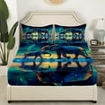 thumbnail image 2 of Galaxy Elephant Bed Sheets Glitter Elephant Twin Fitted Sheet,Snow Mountain Print Bed Set Polar Lights Stars Sheets Teens Bedroom,Teal Green(No Top Sheet), 2 of 6