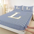 thumbnail image 4 of Erosebridal Kids Cartoon Monogrammed L Full Size Sheets, Navy Stripes Ombre Bed Sheets, 4 Pieces, 4 of 5