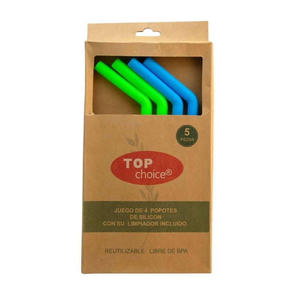 Juego de Popotes Top Choice de Silicón 4 Piezas con Cepillo Limpiador Incluido