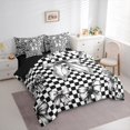 thumbnail image 3 of Manfei Chic Grey Bowknot Bedding Comforter Set 7 Pieces for Girl, Modern Fashion Bow-tie Full Bedding Set, Square Cheskered Plaid Reversible Fitted Sheet Flat Sheet, Super Cozy Room Decor, 3 of 7