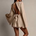 thumbnail image 5 of Otvok Keyhole Neck Mini Dress Women, Wide Bell Long Sleeve Flowy Dress, Self Tie Waist A Line Swing Casual Party Dress, 5 of 7