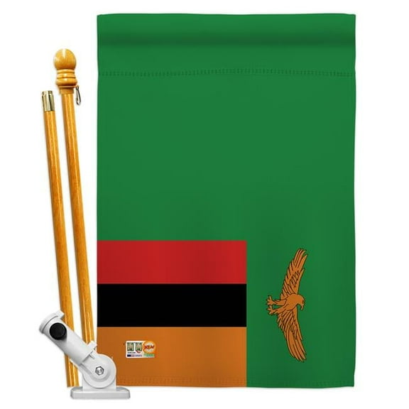 Breeze Decor BD-CY-HS-108284-IP-BO-D-US15-BD 28 x 40 in. Zambia Flags of the World Nationality Impressions Decorative Vertical Double Sided House Flag Set with Pole Bracket & Hardware
