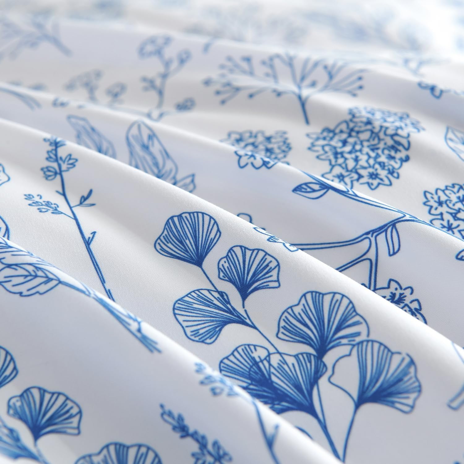 NAYOROOM Duvet Cover Queen Size,3 Pieces Botanical Floral Leaf Soft Comforter Cover Set for Adults,Blue White