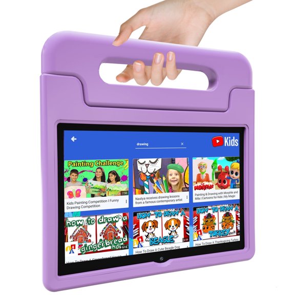Easyonlife Kids Tablet 10.1" 64GB Android 14 Tablet for Kids Ages 3-12 with WiFi, Google Kids Space Parental Control APP Children Tablets with Case Purple