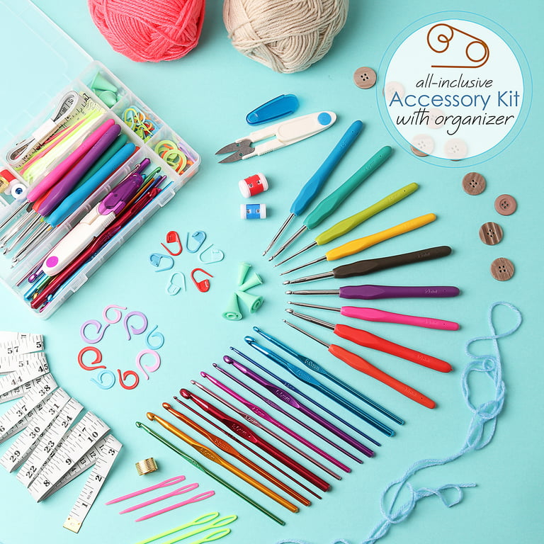 83 Piece Crochet Kit With Crochet Hooks Yarn Set - Premium Bundle Includes  Yarn Balls, Needles, Accessories Kit, Canvas Tote Bag And Lot More