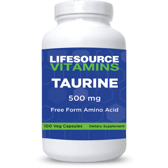 LifeSource Vitamins Taurine 500 mg - 100 Capsules - Heart & Nerve Health