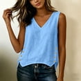 thumbnail image 4 of WRFWUL Womens Cotton Linen Sleeveless Tank Tops V-Neck Side Button Slit Hem Blouses Summer Casual Dressy Outfits, 4 of 6