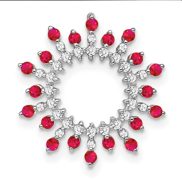Diamond2Deal 14K White Gold Ruby and Diamond Snowflake Chain Slide Pendant for Women (L- 0.72 inch, W- 0.72 inch)