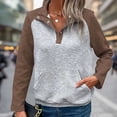 thumbnail image 2 of UVEASISHA Sweatshirts for Women,Womens Color Block Sweatshirt Casual Long Sleeve Henley Button V Neck Pullover Top with Pocket 2025 Trendy Fall Outfits,Coffee,L, 2 of 4