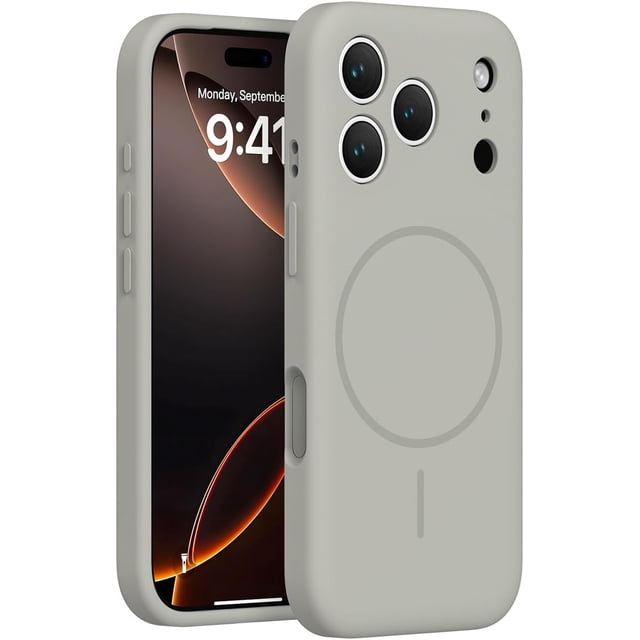 Lens Flat Liquid Silicone Magnetic Phone Case for iPhone 15/16/17ProMax, Silicone Magnetic Mobile Phone Case (Gray,16ProMax)