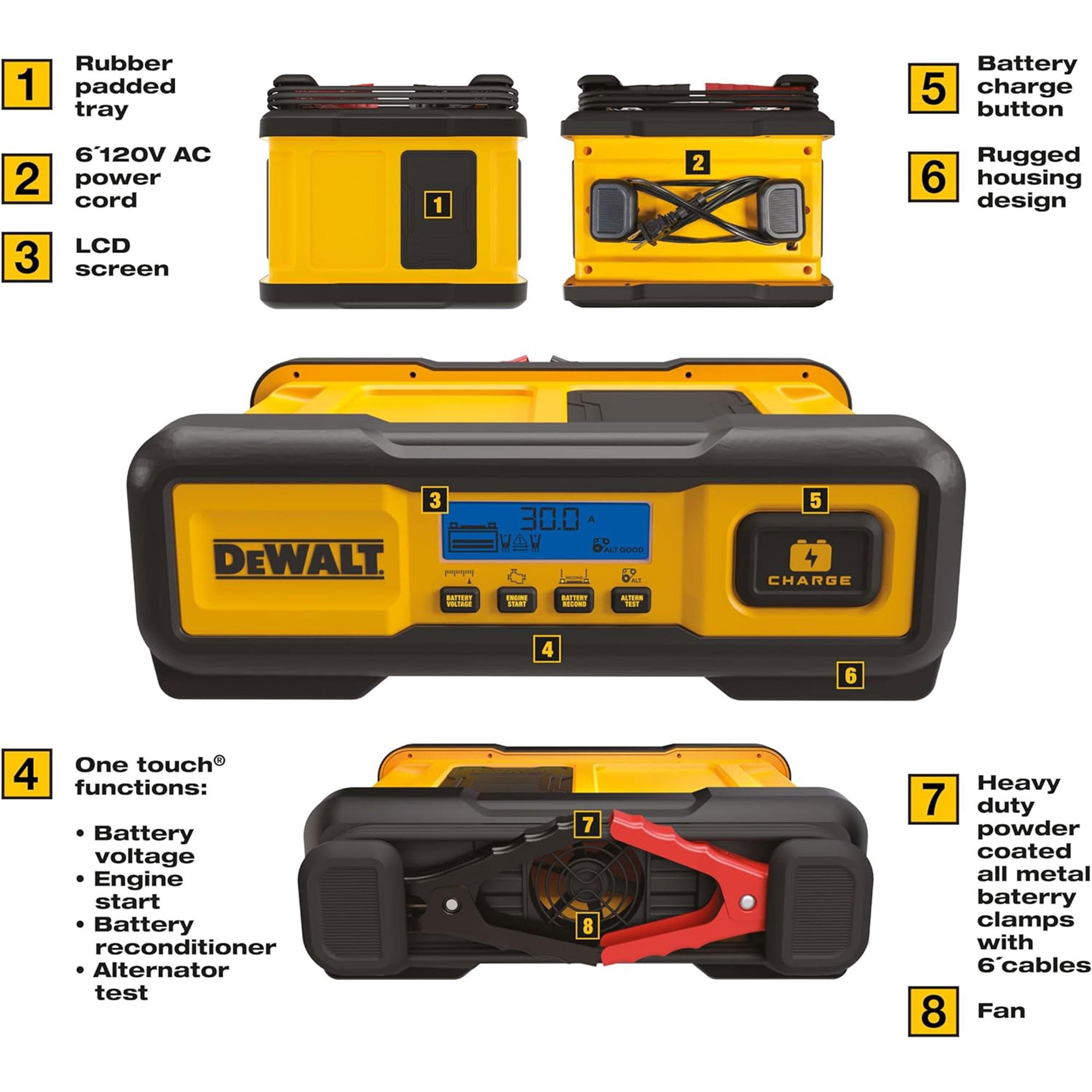 DEWALT Auto or Marine Battery Charger, Maintainer with LCD Screen, 30 Amps