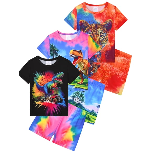 ATAIKU Summer Pajamas for Boys Dinosaur Short Sleeve 2-Piece PJs Set Toddler Kid Comfy Sleepwear Size 3-12Y
