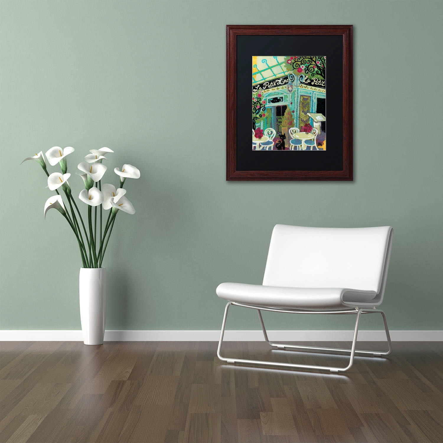 Trademark Fine Art "Le Petit Zinc" Canvas Art by Natasha Wescoat, Black Matte, Wood Frame