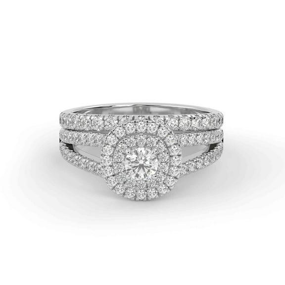 AFFY Double Halo Split Shank Bridal Ring Set, 1.10 Cttw Lab Grown Diamond Engagement Wedding Rings for Women 14K White Gold Over 925 Sterling Silver F-G-H, SI Quality Ring Size-4