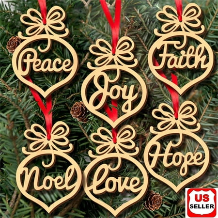 6 Pcs Christmas Decorations Wooden Ornament Xmas Tree Hanging Pendant