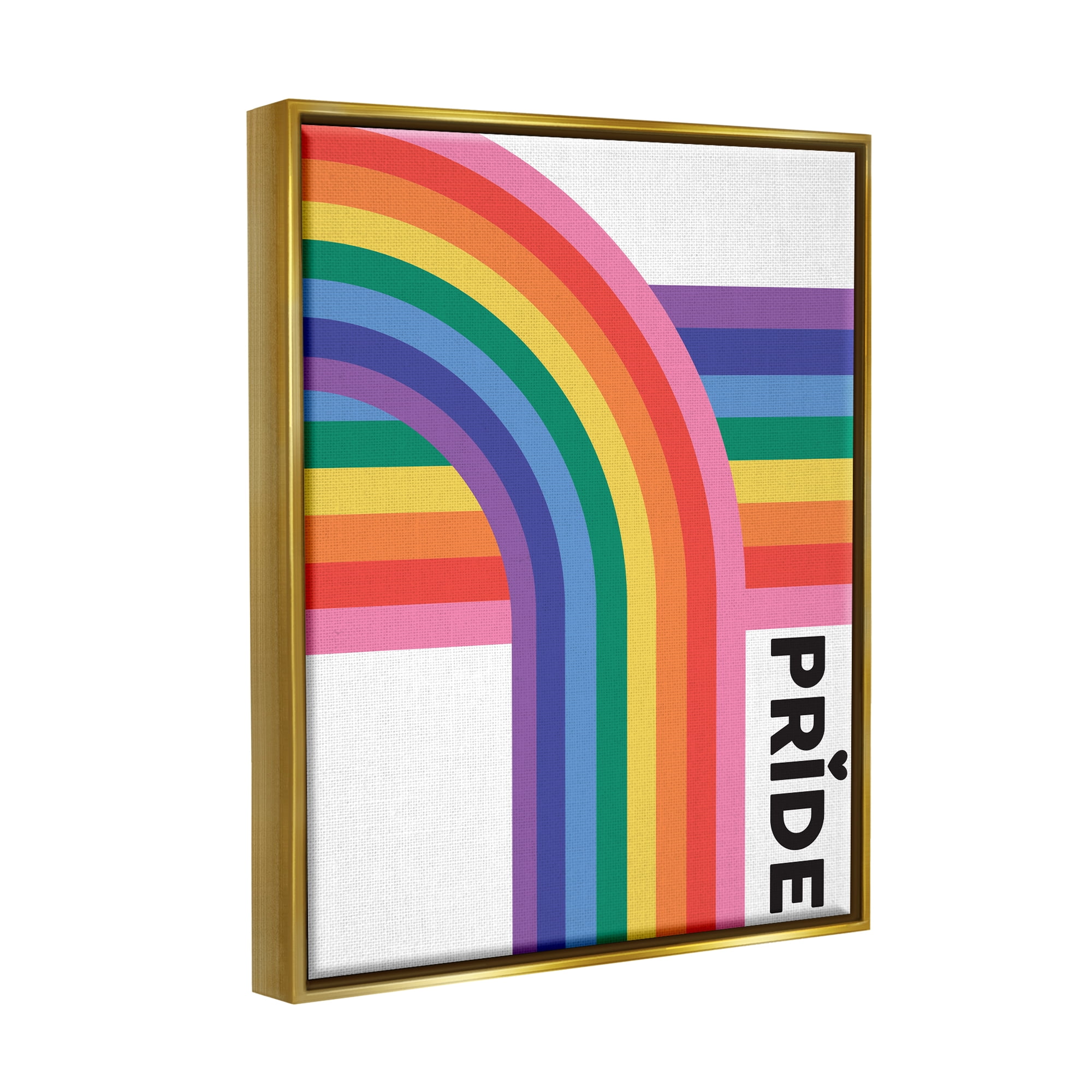 Stupell Industries Pride Rainbow Arch LGBTQ Holiday Painting Gold Floater Framed Art Print Wall Art