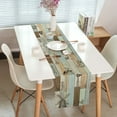 Rustic Farmhouse Table Runners, Teal Blue Brown Wood Striped Linens