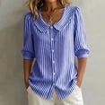 thumbnail image 5 of MORESEC Women Striped 3/4 Sleeve Button Down Blouse Collared Casual Loose Top for Summer Vacation Office Work Tee Shirts Travel Fashion Clothes, Dark Blue XL, 5 of 8