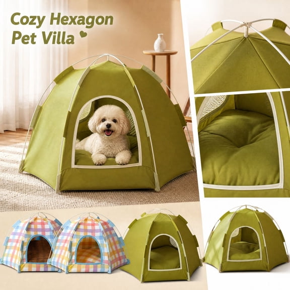 Dog Bed for Small Dogs with Washable Dog Bed Cover and Removable Matting, Portable Tent Design Featuring Sturdy Metal Frame and Plush Comfort for Indoor Dog House Needs, Perfect