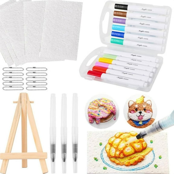 Magic Puffy Paint, NOGIS 3D Magic Foam Texture Painting Kit with Bubble Drawing Pens, DIY Popcorn Art Supplies Canvas Sponge for Kids Creative Crafts（Rectangle）