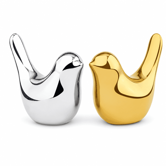 Hemivara 2 Pack Ceramic Bird Figurines, Gold & Silver Small Bird Statues, Modern Home Decor Accents for Shelf, Desk, Living Room