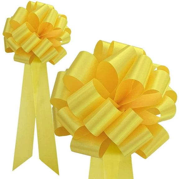Big Decorative Yellow Pull Bows - Set of 6, 20" Long Tails, 9" Wide, Easter, Mardi Gras, Support Our Troops Ribbon, Fall, Christmas